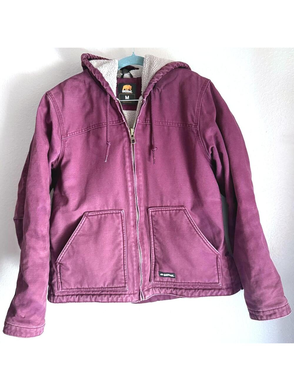 Vintage Berne Womens Purple Hooded Full Zip Lined Canvas Work Jacket Medium